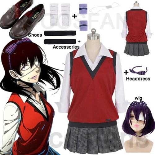 Kakegurui Compulsive Gambler Midari Ikishima Cosplay Costume Japanese School Uniform Vest Dress Women Halloween JK Uniform wig