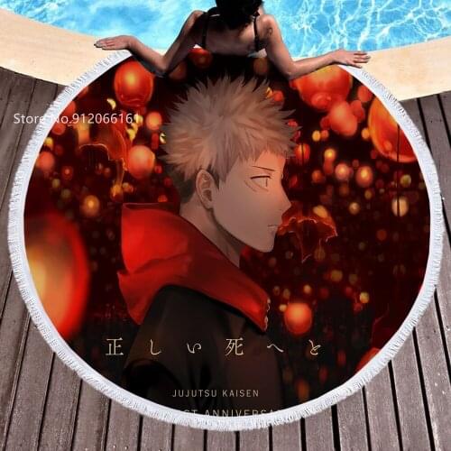 Jujutsu Kaisen Beach Towel Japan Anime Round Bath Towel Home Large Beach Towels Seaside Yoga Carpet Absorbent Beach Cover Up