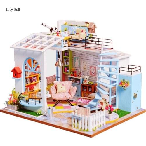 Doll House Wooden Furniture Diy House Miniature Puzzle Assemble 3D Miniaturas Dollhouse Kits Toys For Children Christmas Gifts