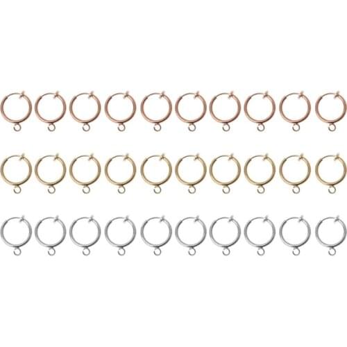 10Pcs Brass Round Hoop Clip with Loop For Earring DIY Charms Jewelry Findings