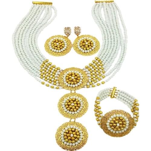 Fashion White Crystal Beaded African Wedding Jewelry Set Nigerian Beads Necklace for Women 8C-3PH018