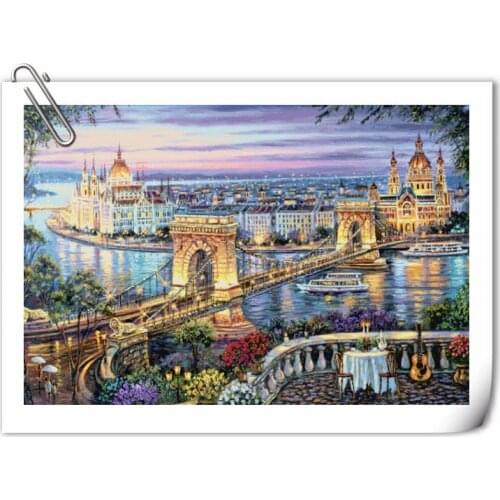 Chain Bridge Night View Scene Top Quality Embroidery Needlework 14CT Unprinted Cross Stitch Kits DIY Arts Handmade Decor