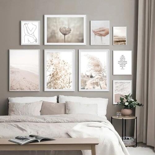 Beige Beach Sea Reed Dandelion Sand Plant Wall Art Canvas Painting Nordic Posters And Prints Wall Pictures For Living Room Decor