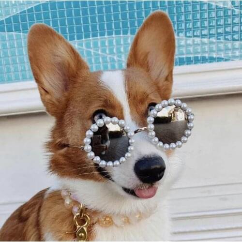 New Style Pet Dog Pearl Sunglasses Eye-wear Glasses Props Accessories Supplies Cat Glasses For Small Medium Dogs Photos YHC75