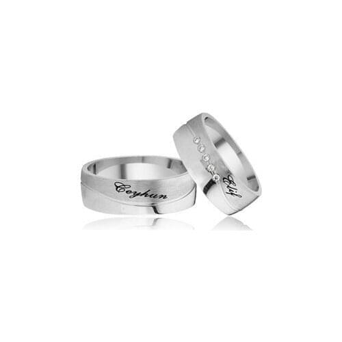 Sterling silver Personalized Cz Couple Wedding Rings