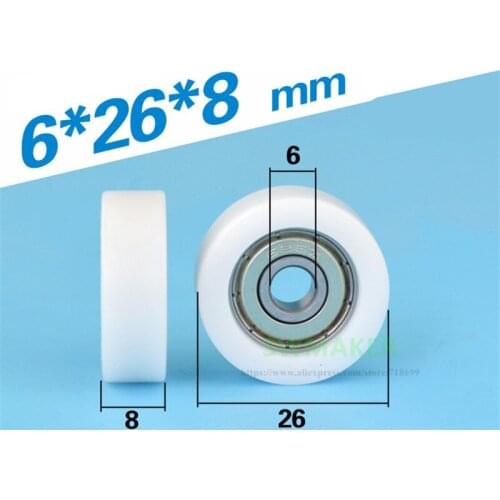 6*26*8mm M6*26*8 mm F type plastic coated plastic pulley, bearing 626Z, Flat plane roller, for 3D printer /engraving machine