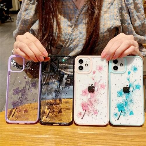 Luxury Original Transparent Glitter Plum Case For iPhone 11 12 Pro Max 7 8 Plus X XR XS Max SE 2020 Clear Soft Epoxy Back Cover