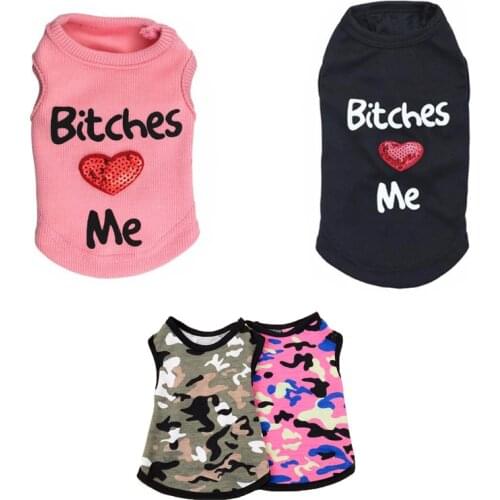 Dog Shirt Summer Pet Clothes Casual Vest Clothing For Small Dogs Letter Print BITCHES LOVE ME Puppy Jacket Camouflage Costume