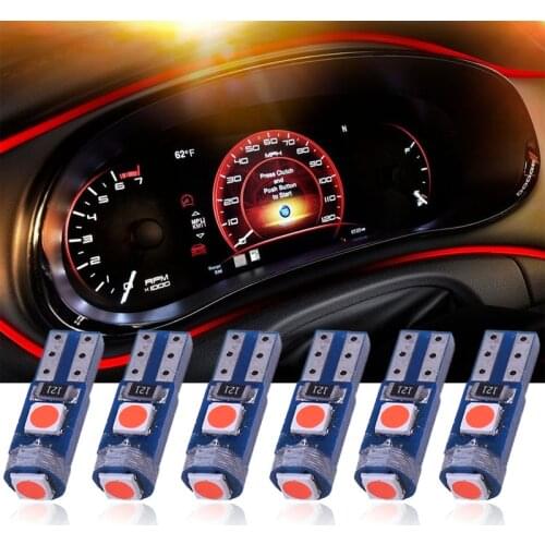 RXZ 6PCS CANBUS T5LED W1.2W 3030 3LED Car Interior Light Auto Side Wedge Dashboard Gauge Instrument Lamp Bulb DC12V White Pink