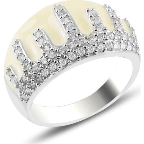 Silver 925 Sterling Enamel & Zircon Crystal Ring