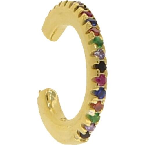 High quality 1 piece no piercing clip on earring 100% 925 sterling silver rainbow cz circle ear cuff earrings for women