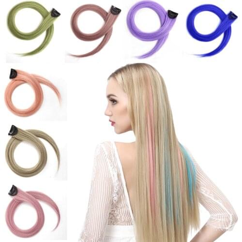 Colored Hairpieces Clip in Hair Extension One Piece Straight Pink Purple Blonde Blue Natural Synthetic Hair Fake Hair Pieces