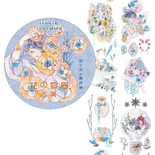 Fairy Flower Container Girl PET Washi Tapes Bullet Journal Masking Tape Adhesive Tape DIY Scrapbooking Decorative Washi Sticker