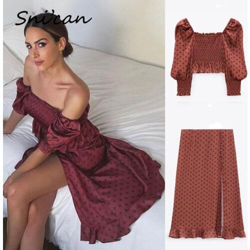 Snican Polka Dots High Waist Slit Skirt Fashion Buttons Ruffle Faldas Femme Za Women 2021 Fashion Summer Midi Jupe Longue Femme