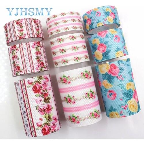 YJHSMY G-18815-938,10 yards 25/75 mm flower Ribbons Thermal transfer Printed grosgrain Wedding Accessories DIY handmade material