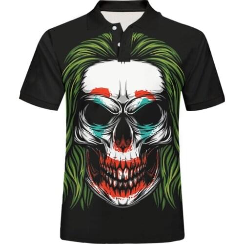 UJIW Fashion Men 3D Print Black Skull Polo shirt Male Streetwear Popular Sports Casual mens Short US Size plus Size