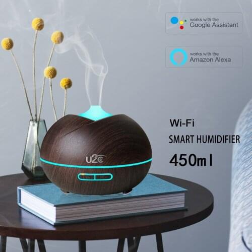 Brown wood grain aromatherapy humidifier tuya smart humidifier smart support Alexa Google home voice control ultrasonic atomizer