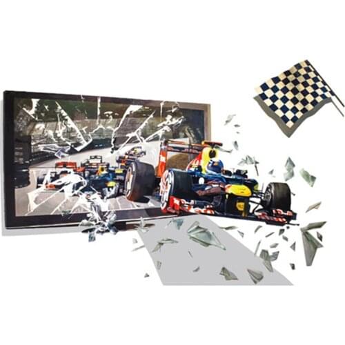 Racing car broken window art mural 3d vinyl wall stickers home club decoration kids favorite sport poster wallpaper 90*60cm