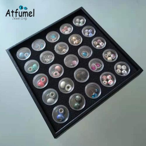 Square Jewelry Display Tray With 25Pcs Round Box Soft Foam Cell Earring Diamond Beads Jewelry Storage Box Manicure DIY Accessory