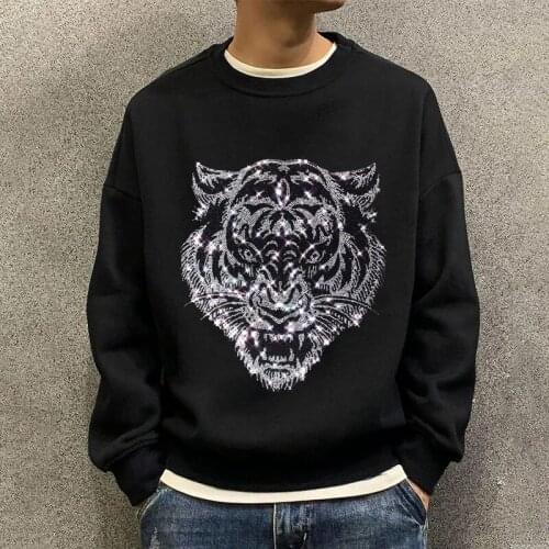 Overbearing Tiger Mens Hoodie Loose Hoody Hot Rhinestone 5 Color Pullover Exquisite Heavy Craft Top Long Sleeve New Winter 2021