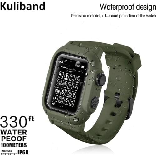 Waterproof Case+Strap For Apple Watch 6 SE 5 4 3 2 1 42mm 44mm Silicone Sports Watchband for iWatch SE 6 5 4 3 2 1 Loop Band