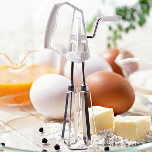 Mixer Egg Beater Stainless Steel Rotary Hand Whip Whisk Dual Purpose Plastic Mixer Kitchen Cooking Tool Egg Stiring Tools
