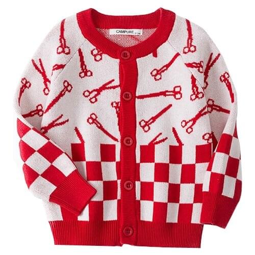 2020 Autumn And Winter Baby Children Sweater Scissors Jacquard Pattern Knitted Cardigan Cotton Parent-Child Girl Sweater Jacket