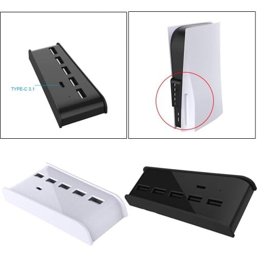 5 Port USB Hub for PS5 High-Speed Expansion Hub with 4x USB 2.0 1x USB Charging Port 1x Type C 3.1 Accfessory