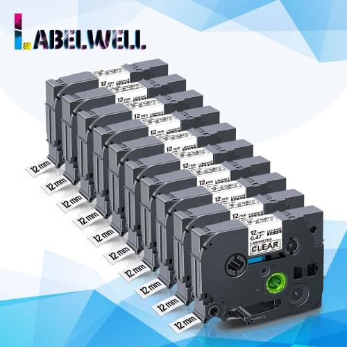 Labelwell 10PK Tze-131 laminated label tape tze 131 tze131 12mm tze tape Black on Clear for Brother P Touch label maker PT 100