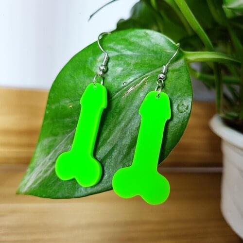 Funny Men Penis Shape Green Acrylic Drop Earrings For Female Exaggerated Dangle Earrings Brincos Women Night Club Party Jewelry