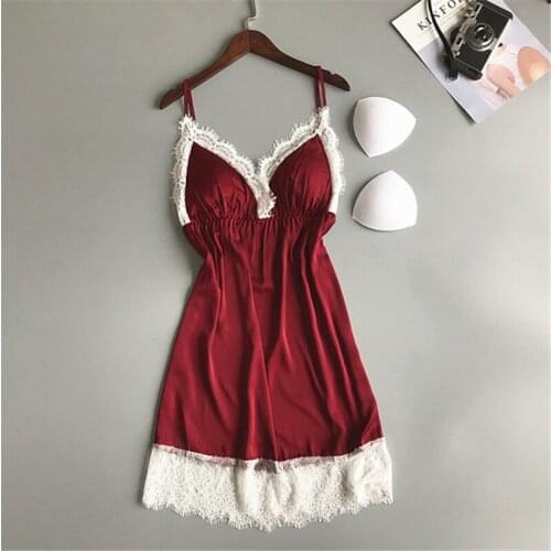 Tempting lace strap nightdress female summer ice silk sexy chest lace nightdress gift party skirt la robe du soir bathrobe