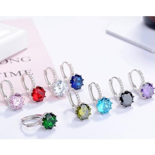Womens Fashion Exquisite Hoop Earrings Shiny Crystal Round AAA Zirconia Classic Hoops Colorful Earring Piercing Jewelry Gifts
