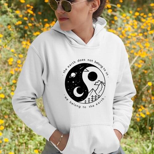 The Earth Does Not Belong To Us Hoodies Women Long Sleeve Jumper Vegetarian Pullovers Casual Graphic Vegan Hooded Sweatshirts