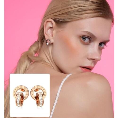 Vintage Roman Numerals Drop Earrings for Women Zircon Earing Rose Gold Color Wedding Jewelry