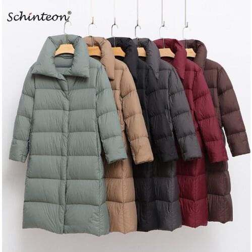 Schinteon New Winter Women Long Down Coat Warm Thick Puffy Jacket Casual Woman Ultra Light Female Overcoat Outwear