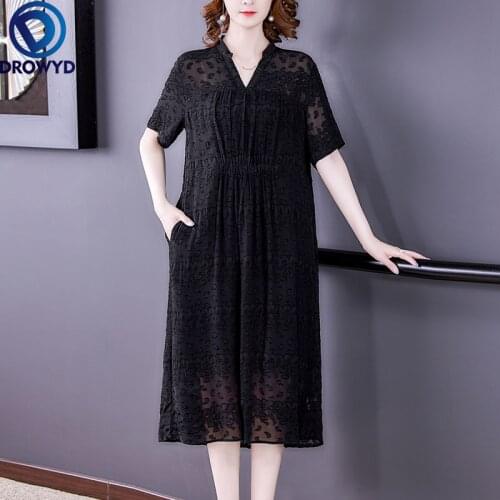 Summer High Quality Vintage Casual Solid Dress 2021 Black Jacquard Chiffon Vintage Midi Dresses Elegant Bodycon Party Vestidos
