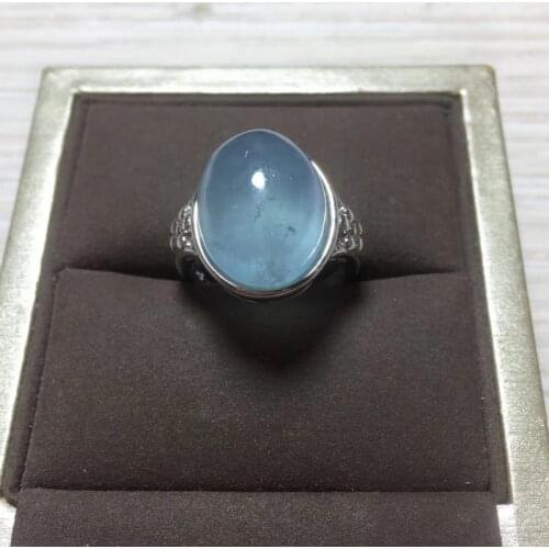 100% natural blue aquamarine adjustable ring 925 silver 12x15mm love Gift stone ring AAAA crystal healing stone low price