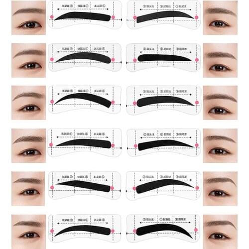 12 Sheet=48Pcs Reusable Eyebrow Stencil Set Eye Brow DIY Drawing Guide Styling Shaping Grooming Template Card Easy Makeup