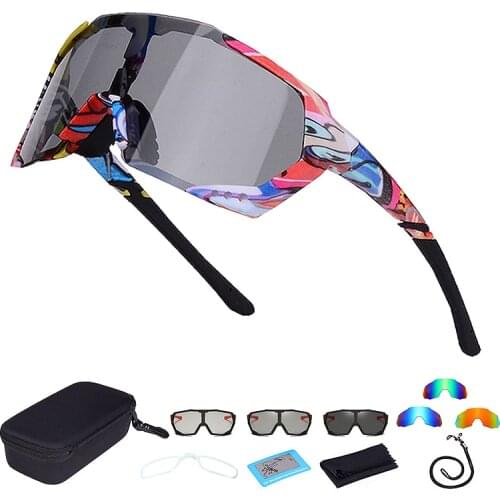 2 Lenses Polarized Photochromic Bicycle Cycling Glasses Sports Sunglasses Men Women Oversized Eyewear with Case Myopia Frame