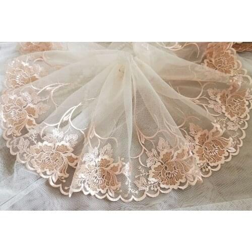 2 Yards Lace Trim Champagne Flowers Embroidered Tulle Lace 7.48" Wide Doll Dress Underwear Costume DIY Craft Supplies