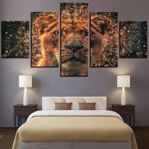 5 Pieces Lion Canvas Oil Painting Leopard Posters Pictures Animal Wallpaper For Home Improvement Decor Artwork Frame