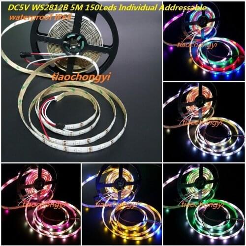 5V WS2812B 5050 RGB LED Strip 5M 150LEDs Individual Addressable white PCB IP65