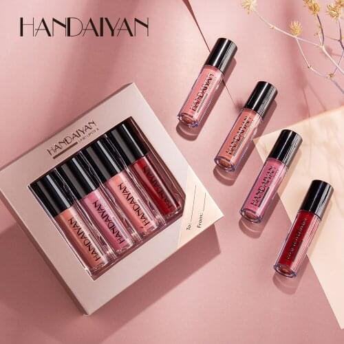 4PCS/Gift Box Lip Gloss Natural Moisturizing Waterproof Velvet Lipstick Non-stick Cup Lasting Non-fading Matte Liquid Lip Glaze