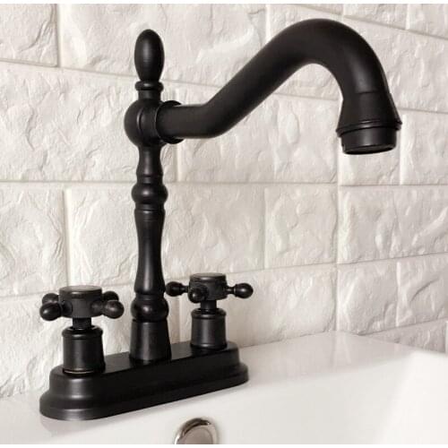 Oil Rubbed Bronze Bathroom Hot and Cold Basin Faucet Lavatory Vanity Sink Mixer Double Handle Two Hole Faucet zhg077