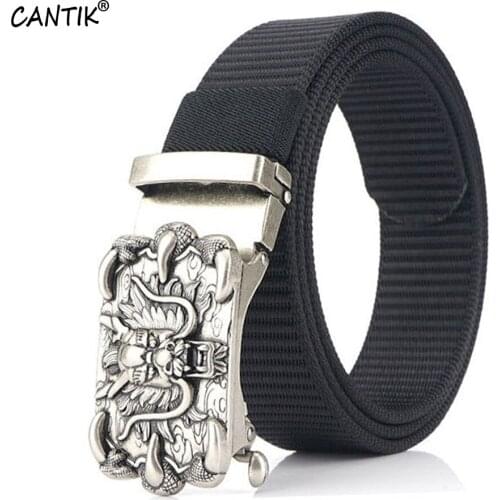 CANTIK Unique Design Chinese Dragon Head Pattern Automatic Buckle Quality Nylon Belt Men Clothes Accessories 3.5cm Width CBCA170