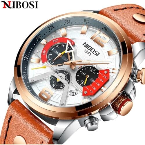 2021 NIBOSI Watch For Men Retro Fashion Leather Wristwatch Quartz Watchs Men Waterproof Sport Chronograph Relogio Masculino