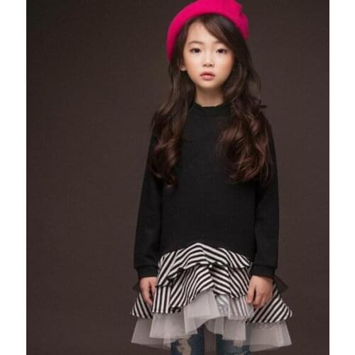 Fashion cotton ruffles kids dresses for girls sweatshirts long sleeve little teenage girls princess dress party clothes autumn