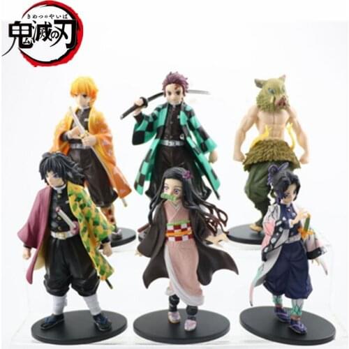 Demon Slayer Kimetsu no Yaiba Nezuko Kyoujurou Tanjirou Inosuke Shinobu Zenitsu Action Figure Anime Figurine Toys 6pcs/set