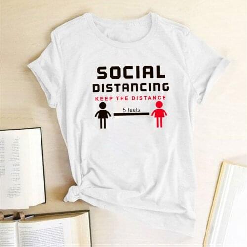 Social Distancing Keep The Distance 6 Feets Printed T-shirts Women Shirts Summer T Shirt for Women Graphic Camisetas De Mujer