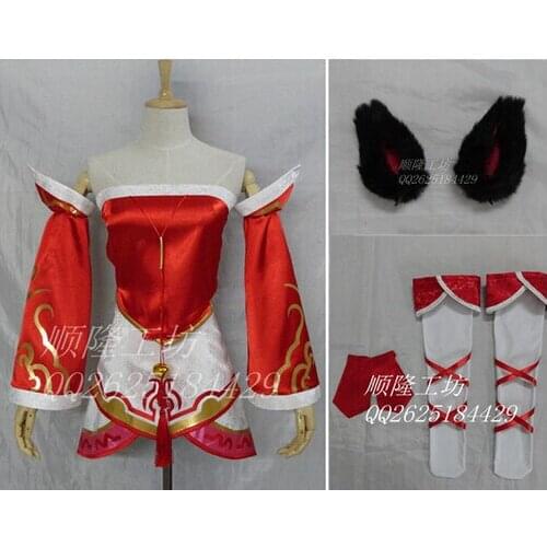 Free shipping Hot Game The Nine-Tailed Fox Ahri Cosplay Costume